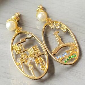 Asian Inspired Asymmetrical Dangle Earrings  Sterling Silver Post NEW